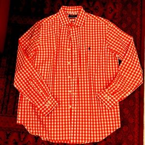 Beautiful gently worn Ralph Lauren orange Gingham button down shirt